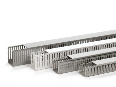 Wiring trunking BE-DIN 100, trunking width 100 2000 | 100 | 100 | Base perforation | Stone grey; RAL 7030